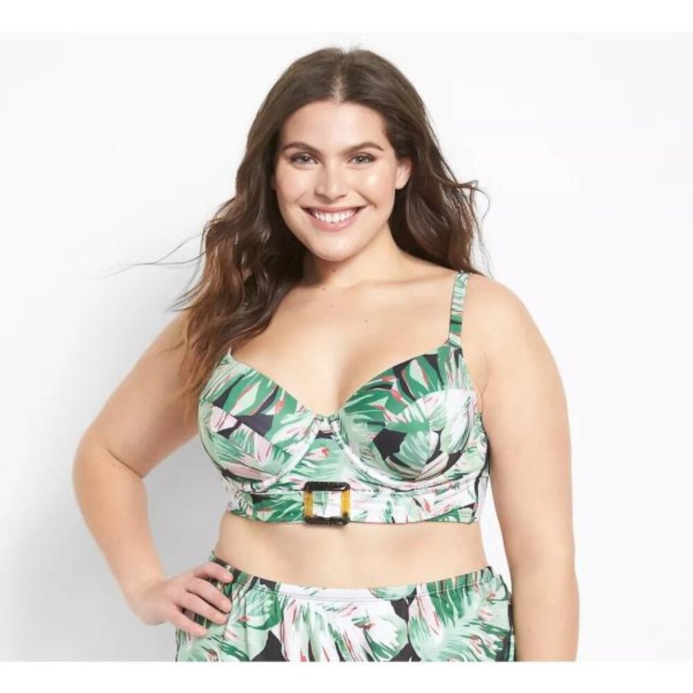 Lane Bryant Longline Underwire Buckle Swim Bikini Top 46DDD